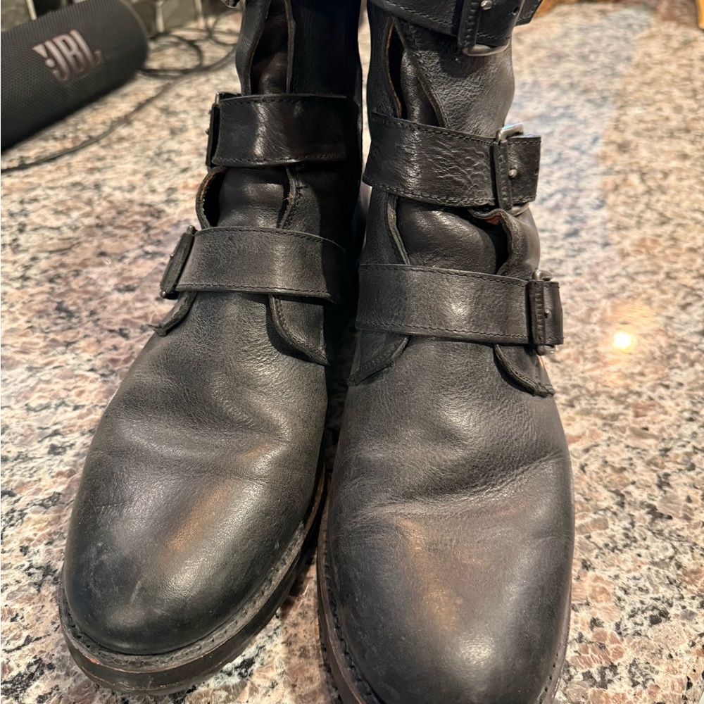 Frye Women’s Black Leather Moto Combat Boots 9.5 - Picture 4 of 6